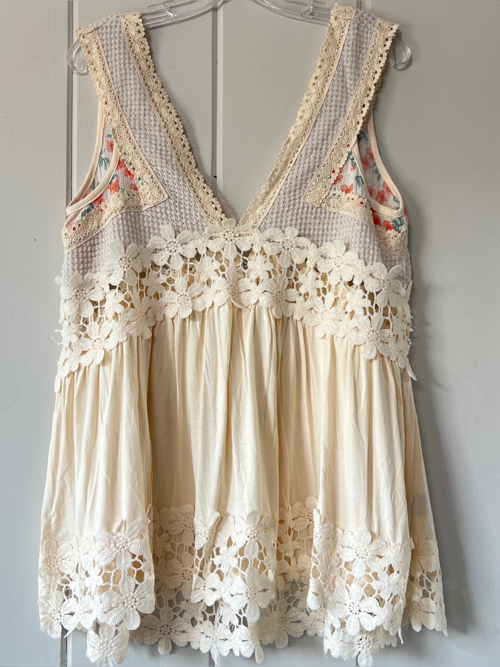 POL Ivory Crochet Lace Boho Babydoll Tunic Top Small